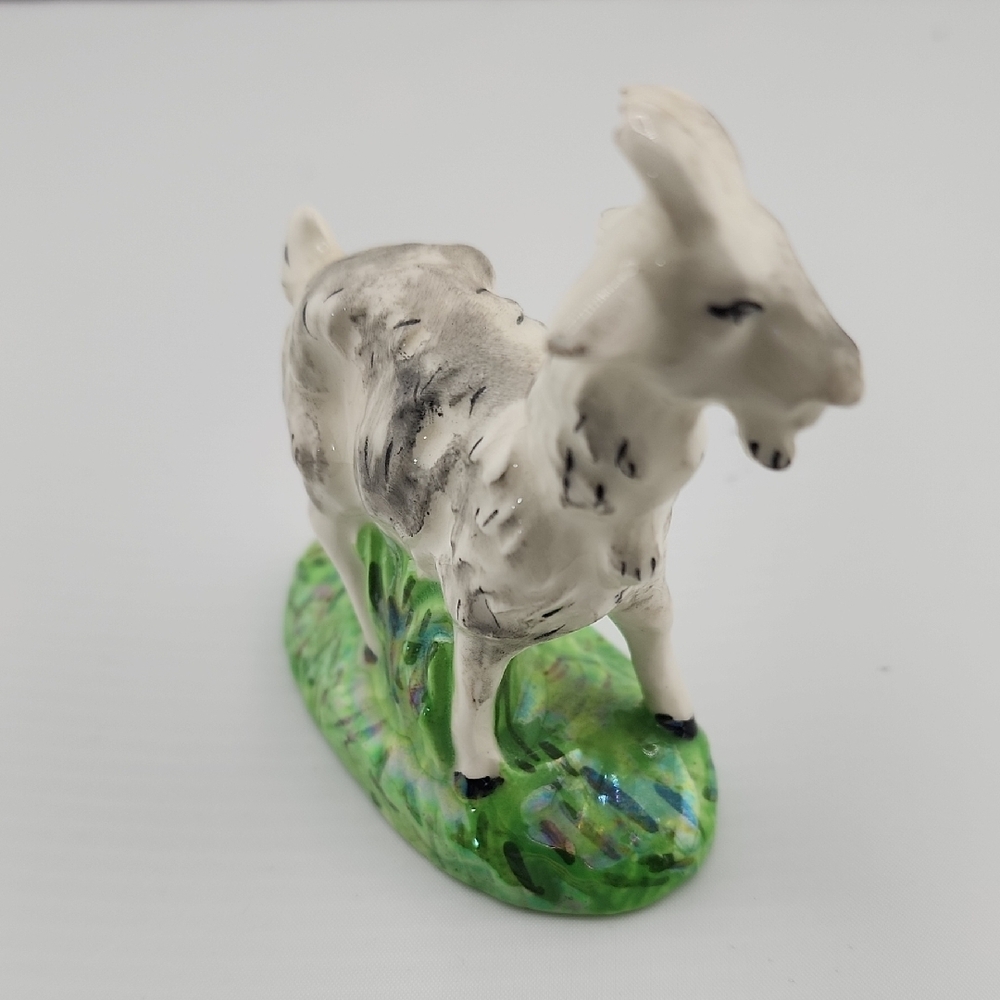 Handcrafted Ceramic Goat Figurine - White and Green - Picture 3 of 5